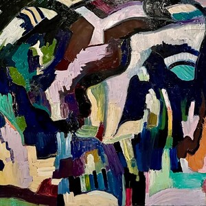 River Town: Abstract Oil Painting on Canvas (3x5 ft)