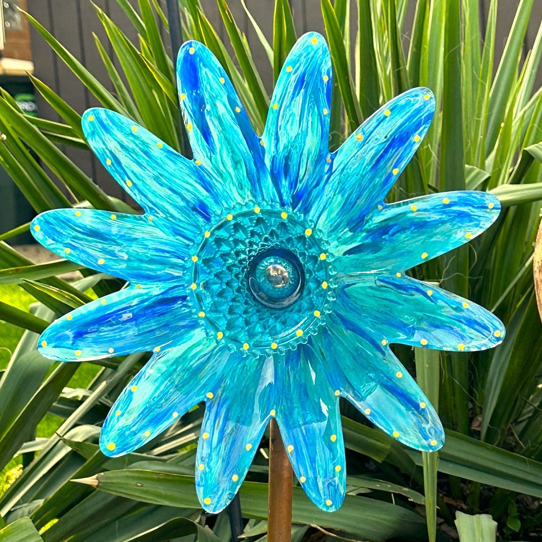 Recycled Glass Flower Garden Art Sun Catcher Etsy