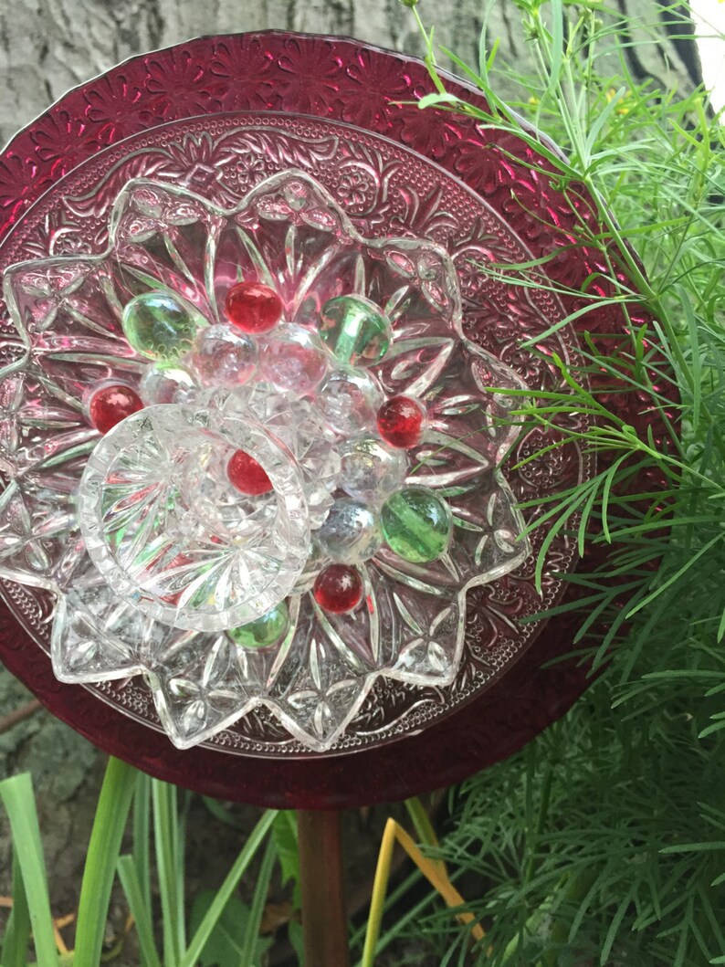 Recycled Glass Plate Flower Yard Art Gemma Etsy