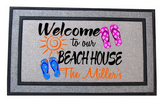 Personalized Summer Flip Flop Door Mat Welcome Doormat Personalized Doormat Pool Mat Summer Door Mat