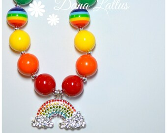 Rhinestone Rainbow Chunky Gumball St. Patrick's Necklace