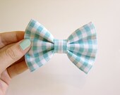 Fabric Hair Bow Clip in Light Blue Gingham Print (Aqua Blue)