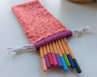 Kids Pink Spots Drawstring pencil case