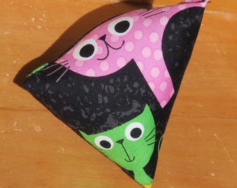 Colorful Cats on Black Organic Catnip Wedge Toy