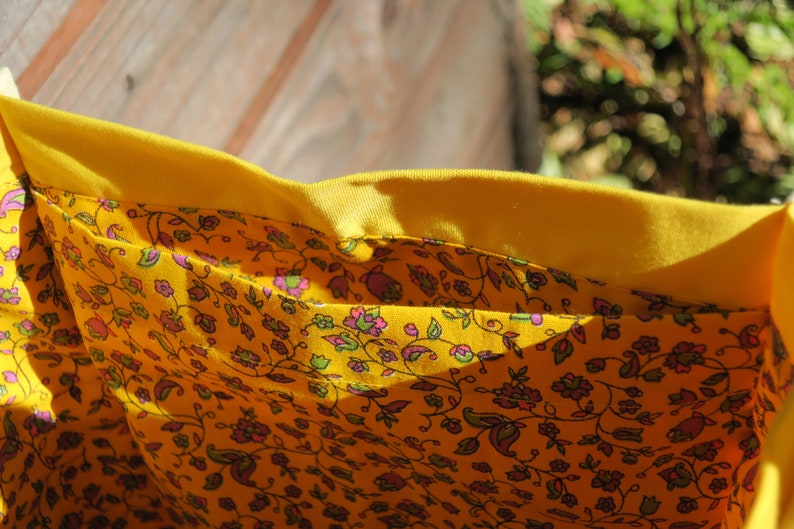 Golden Yellow with Yellow Floral Lining Washable Eco-friendly Grocery Tote