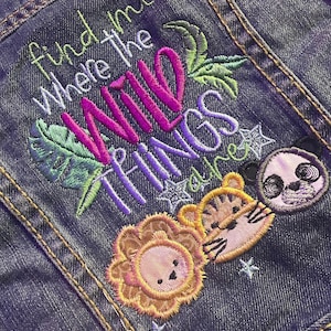 Jungle baby embroidered Denim Jean Jacket 0-12 month sizing, baby shower gift, adorable baby jacket, baby jean jacket, spring fall jacket