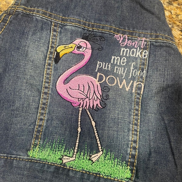 Flamingo Personalized Denim Jean Jacket 0-12 month sizing
