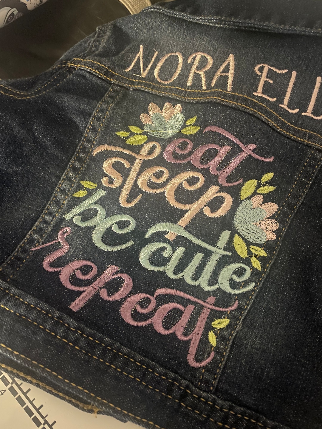 Baby Word Art Eat Sleep and Be Cute Embroidered Denim Jean - Etsy