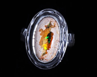 Mexican Fire Opal 21 - Hand crafted - One-of-a-Kind - Sterling Silver Ring - Size 8 1/2