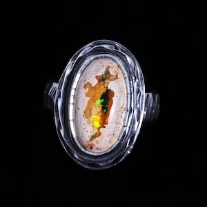 Mexican Fire Opal 21 - Hand crafted - One-of-a-Kind - Sterling Silver Ring - Size 8 1/2