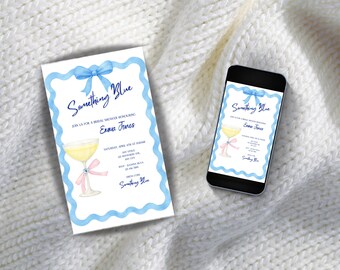 Plantilla de invitación para despedida de soltera "Something Blue", elegante invitación editable en Canva (descarga digital)