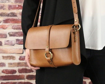 Small leather crossbody bag Light brown leather Shoulder bag for women Everyday crossbody leather purse Minimalist leather bagGift for her