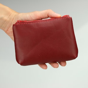 Zipper wallet women Dark red leather Zipper purse small Coin purse personalize Leather coin pouch Credit card wallet for her Mother day gift