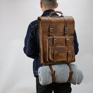 Leather backpack travel Laptop backpack men Hand stitched leather backpack satchel Men rucksack leather Computer backpack briefcase for men image 1