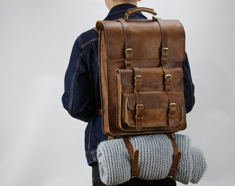 Leather backpack travel Laptop backpack men Hand stitched leather backpack satchel Men rucksack leather Computer backpack briefcase for men