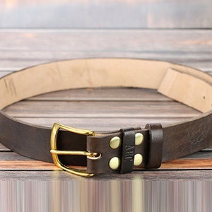 Dark brown leather belt strap Custom leather belt with initials Solid brass belt buckle 1.5" width Brass snap belt Christmas gift for dad