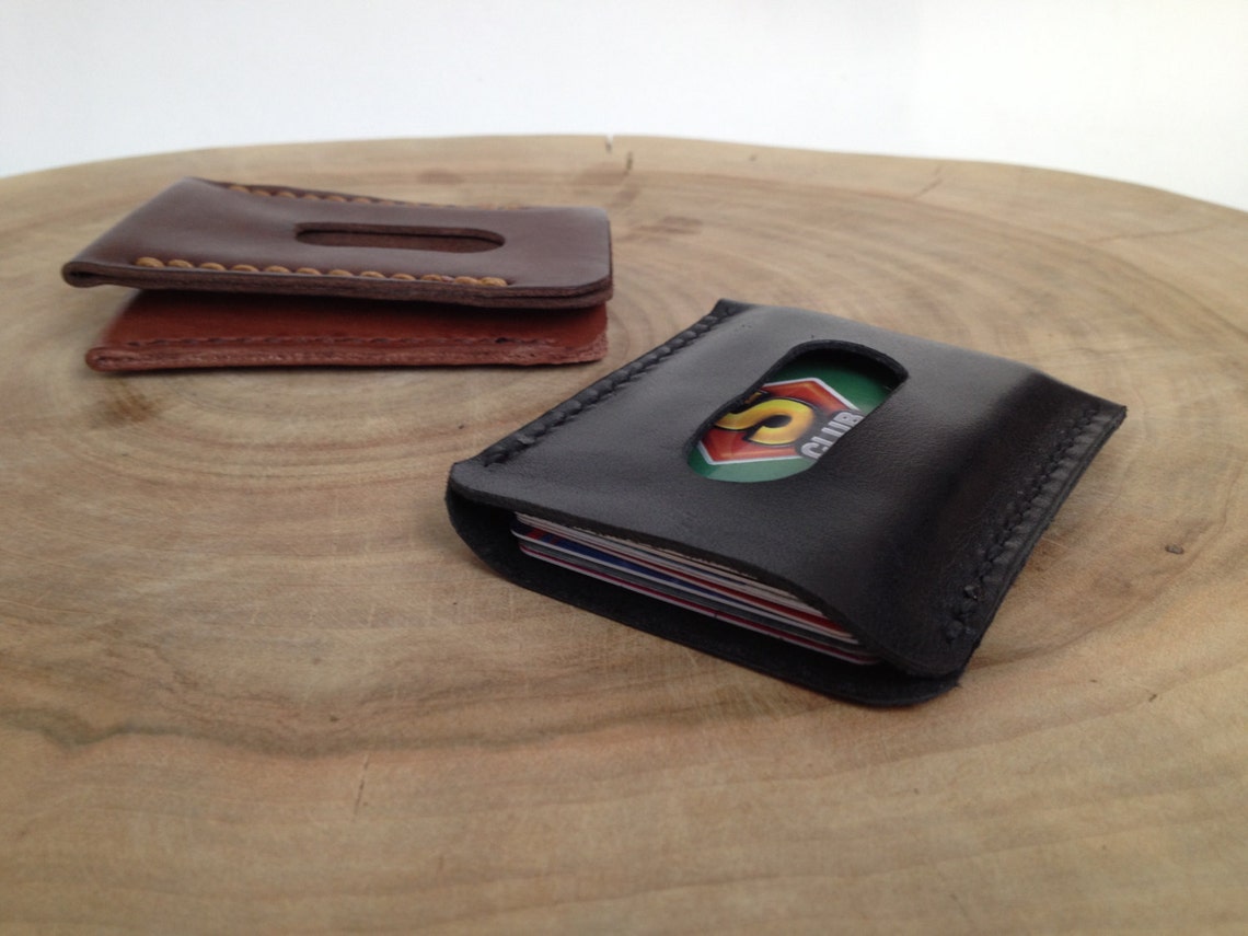 Leather Credit Card Sleeve Leather Business Card Sleeve Black Etsy