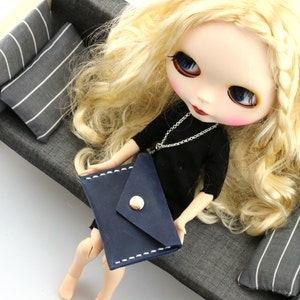 Blythe Handtasche echtes Leder Kupplung 1/6 Puppen Tasche Blythe Puppe Zubehör dunkelblau Puppen Geldbörse kleine Leder Umschlag Kupplung für Blythe