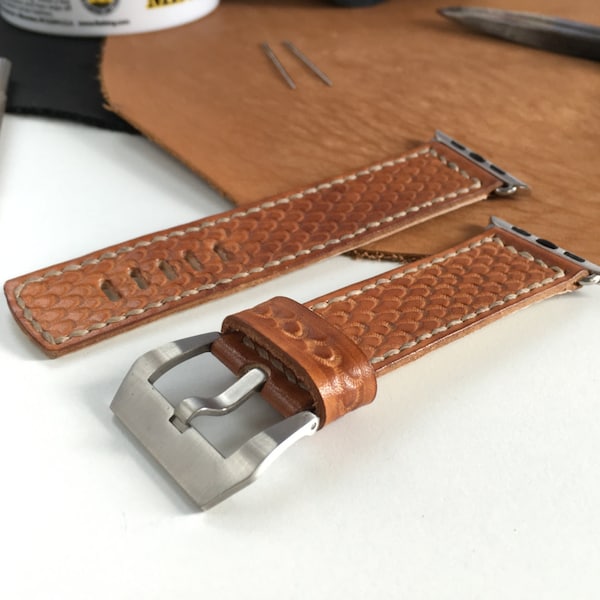 Tooled Leather Apple Watch Band 42mm Etsy