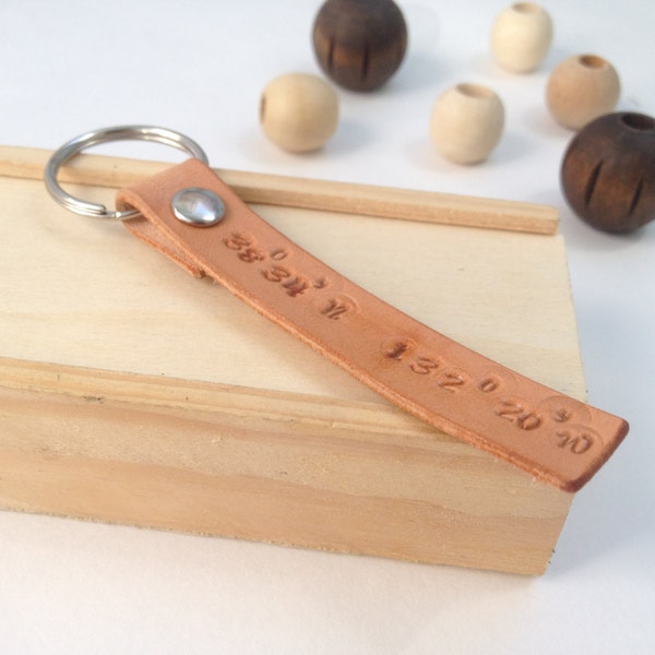 Custom coordinate key chain leather Latitude and longitude keychain Gps location Coordinate key fob Anniversary gift keychain for couples