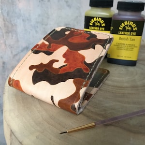 Camouflage leather wallet bifold Camo wallet handmade Brown military wallet Army wallet leather Brown camouflage Gift for husband Mens gift