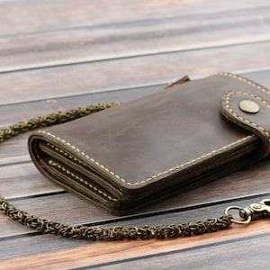 Cartera larga de piel con cadena Cartera biker tarjetero Cartera de piel para hombre Cartera trucker Cartera de piel con cierre a presión Tarjetero de piel