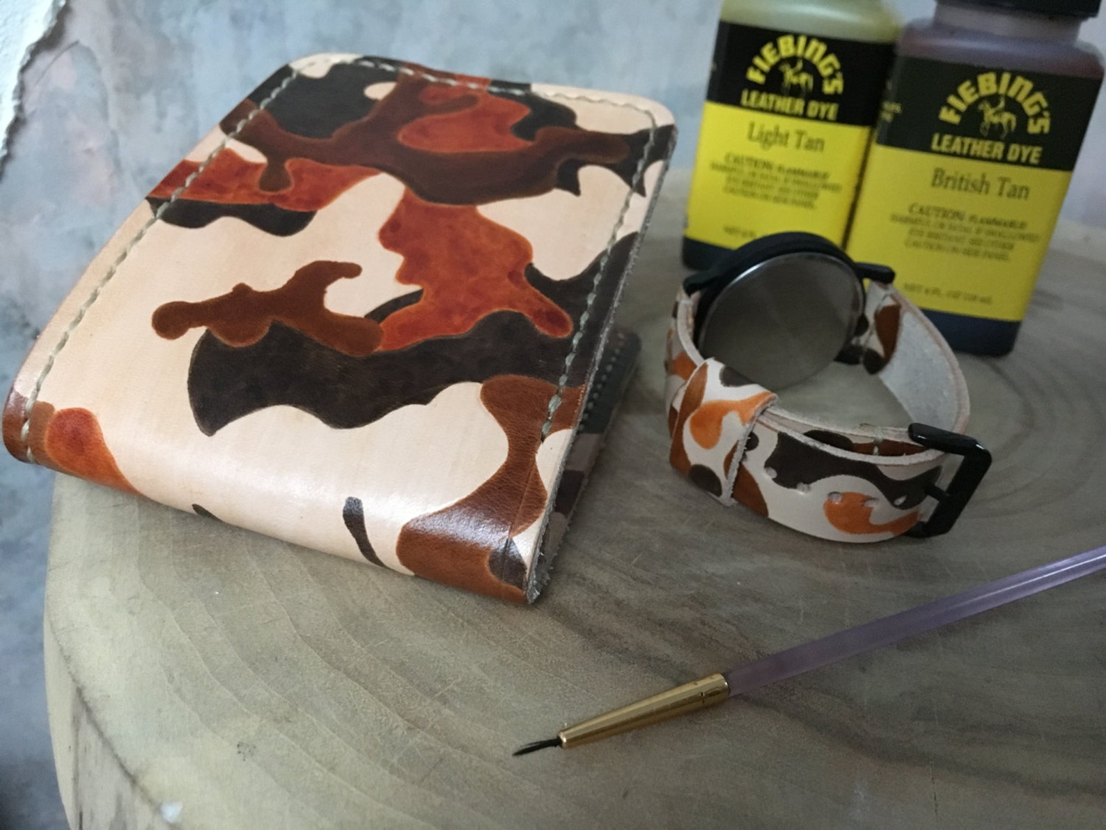 Camouflage Leather Wallet Bifold Camo Wallet Handmade Brown Etsy