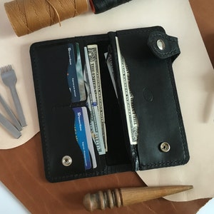 Iphone leather wallet Black long leather wallet Brown long leather wallet Hand stitch leather credit card wallet Single fold leather wallet