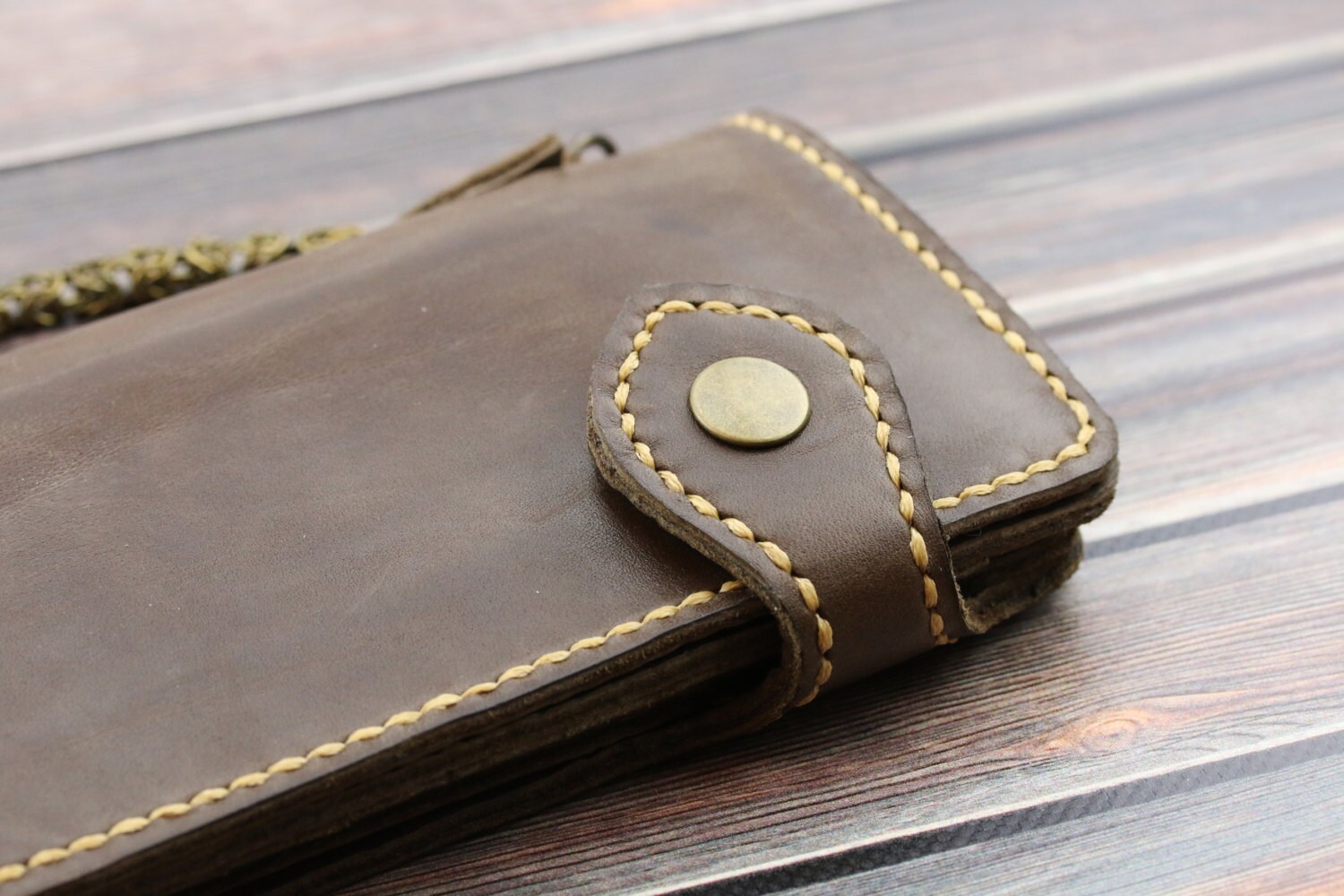 Long Leather Wallet With Chain Biker Wallet Card Holder