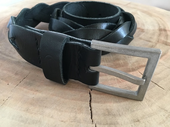 Black braided leather belt Braided leather belt men Genuine leather belt Gift for men Thick black leather belt Hand braided leather men belt