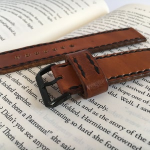 Brown leather watch strap hand stitched with black thread Black PVD buckle watch strap 18 mm 20 mm watch strap 22 mm 24 mm Mens watch band image 1