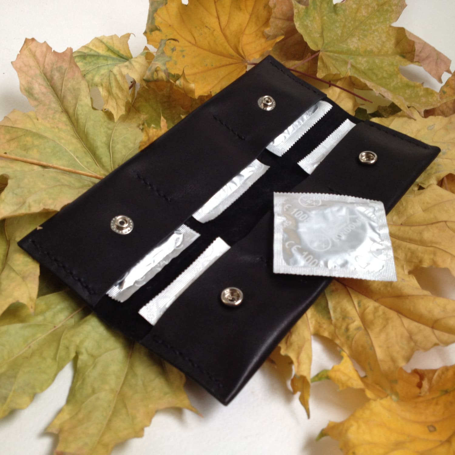 Leather condom case Condom wallet Black condom holder Etsy