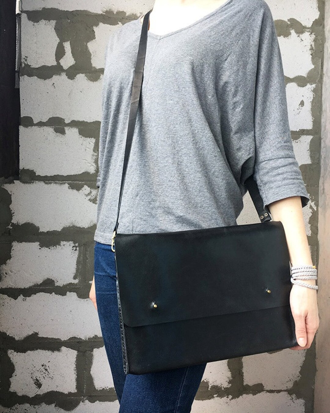 Black Leather MacBook Bag Personalize Laptop Bag Leather MacBook Case