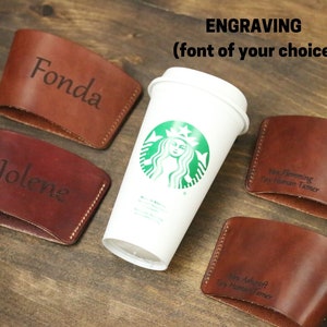 Leather cup sleeve Personalized cup warmer Reusable cup sleeve Custom engraving Cozy mug Eco friendly cup sleeve Coffee lover gifts image 9