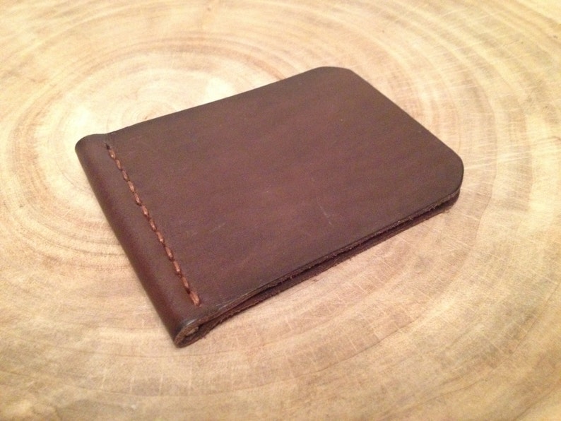 Leather Money Clip Money Holder Wallet Genuine Leather Dark Brown Color Handstitched Mens Gift Womens Gift image 1