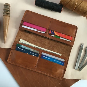 Iphone 6 monedero cuero personalizado marrón claro larga cartera de cuero cosido a mano iPhone 6+ billetera de cuero minimalista de la cartera de las mujeres