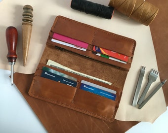 Iphone 6 monedero cuero personalizado marrón claro larga cartera de cuero cosido a mano iPhone 6+ billetera de cuero minimalista de la cartera de las mujeres