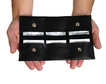 Leather condom case Condom wallet Black condom holder Contraceptive case Valentines gift for boyfriend Safe sex Men mature gift Adult gifts