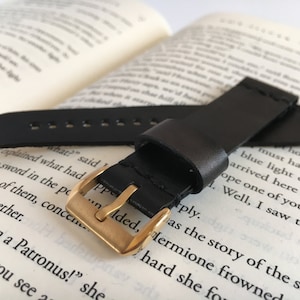 Black leather watch strap golden buckle Watch band 12 mm 14 mm 16 mm 18 mm 20 mm 22 mm 24 mm Custom black leather watch strap hand stitched