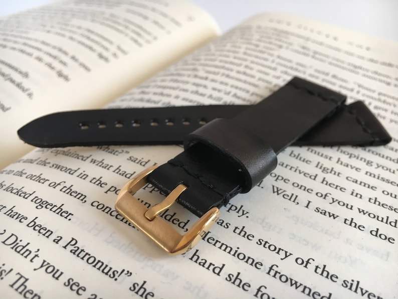 Black Leather Watch Strap Golden Buckle Watch Band 12 Mm 14 Mm Etsy