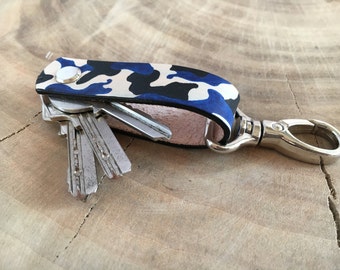 Khaki leather key organizer Military key chain leather Army keychain leather Khaki key fob Blue black beige leather key chain hand painted