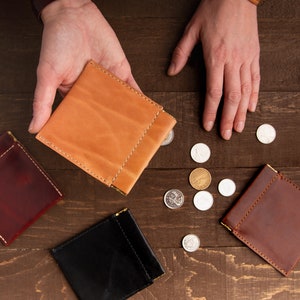 Knijp muntzakje Lederen munt portemonnee Gepersonaliseerde lederen portemonnee Verandering portemonnee Aangepaste gegraveerde portemonnee Cadeau voor haar minimalistische portemonnee