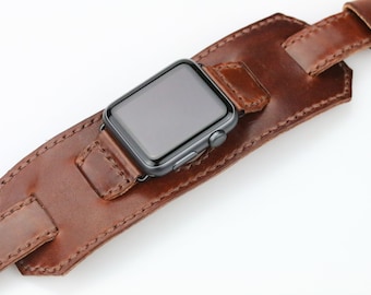 Wide Apple watch band leather 44 mm Apple watch strap 42 mm Iwatch leather band 40 mm 38 mm Brown leather Apple watch series 1 2 3 4 5