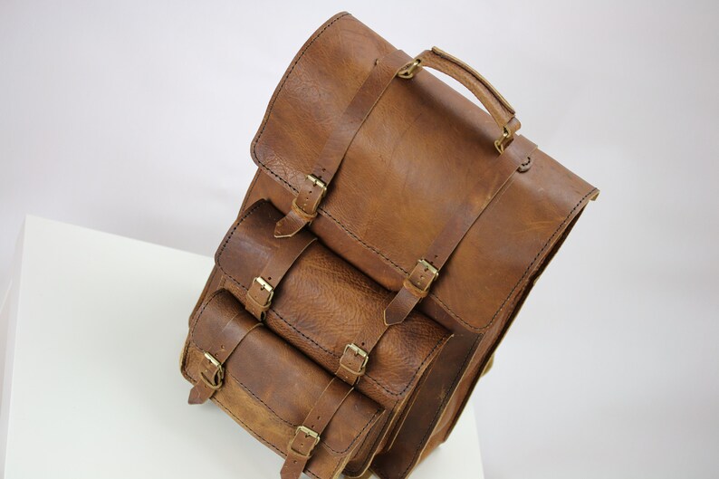 Leather backpack travel Laptop backpack men Hand stitched leather backpack satchel Men rucksack leather Computer backpack briefcase for men image 9