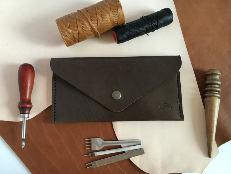 Personalize leather envelope wallet Leather envelope clutch dark brown Handstitch leather clutch Cash envelope wallet Envelope clutch purse