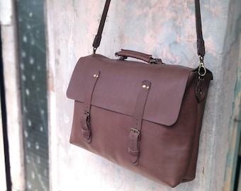 Men leather messenger bag personalized Leather satchel father Laptop leather bag crossbody Brown leather briefcase Handstitched leather bag