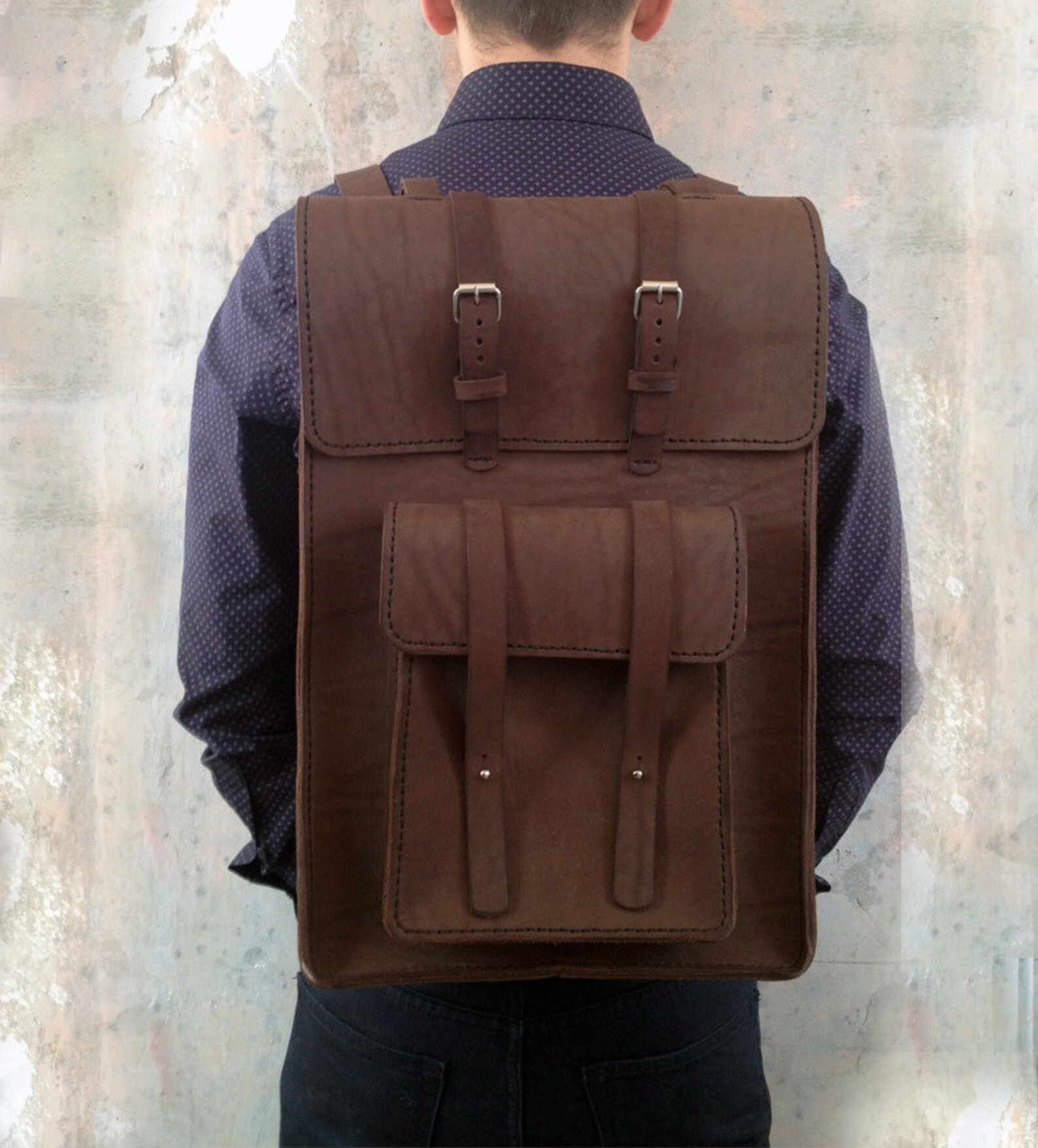 Leather Backpack Satchel Laptop Backpack for Men Leather Back Etsy