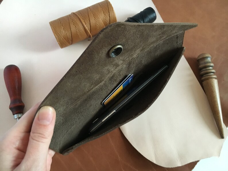 Personalize leather envelope wallet Leather envelope clutch dark brown Handstitch leather clutch Cash envelope wallet Envelope clutch purse