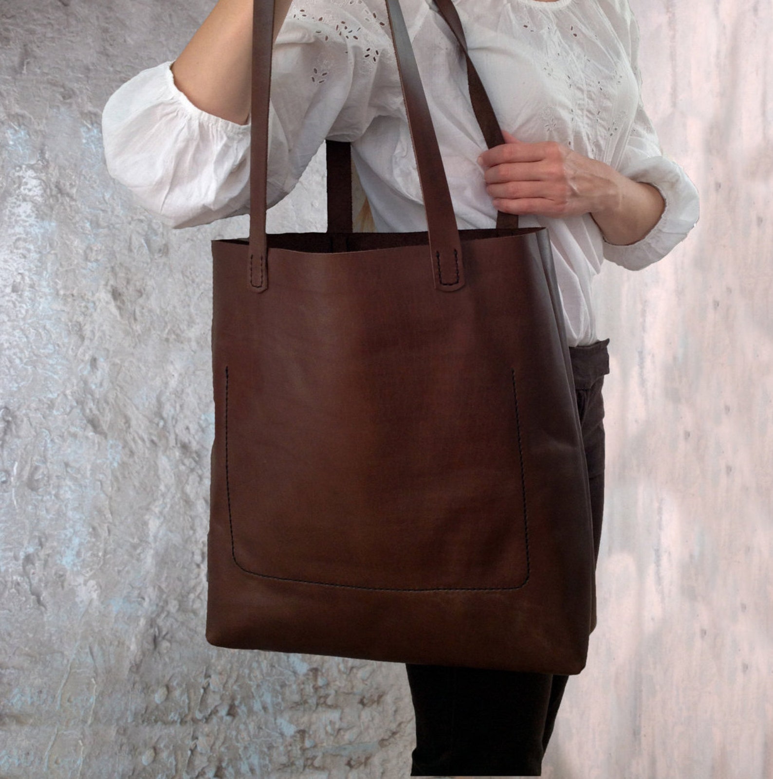 Hand stitch leather tote bag Large shopping tote bag natural Etsy