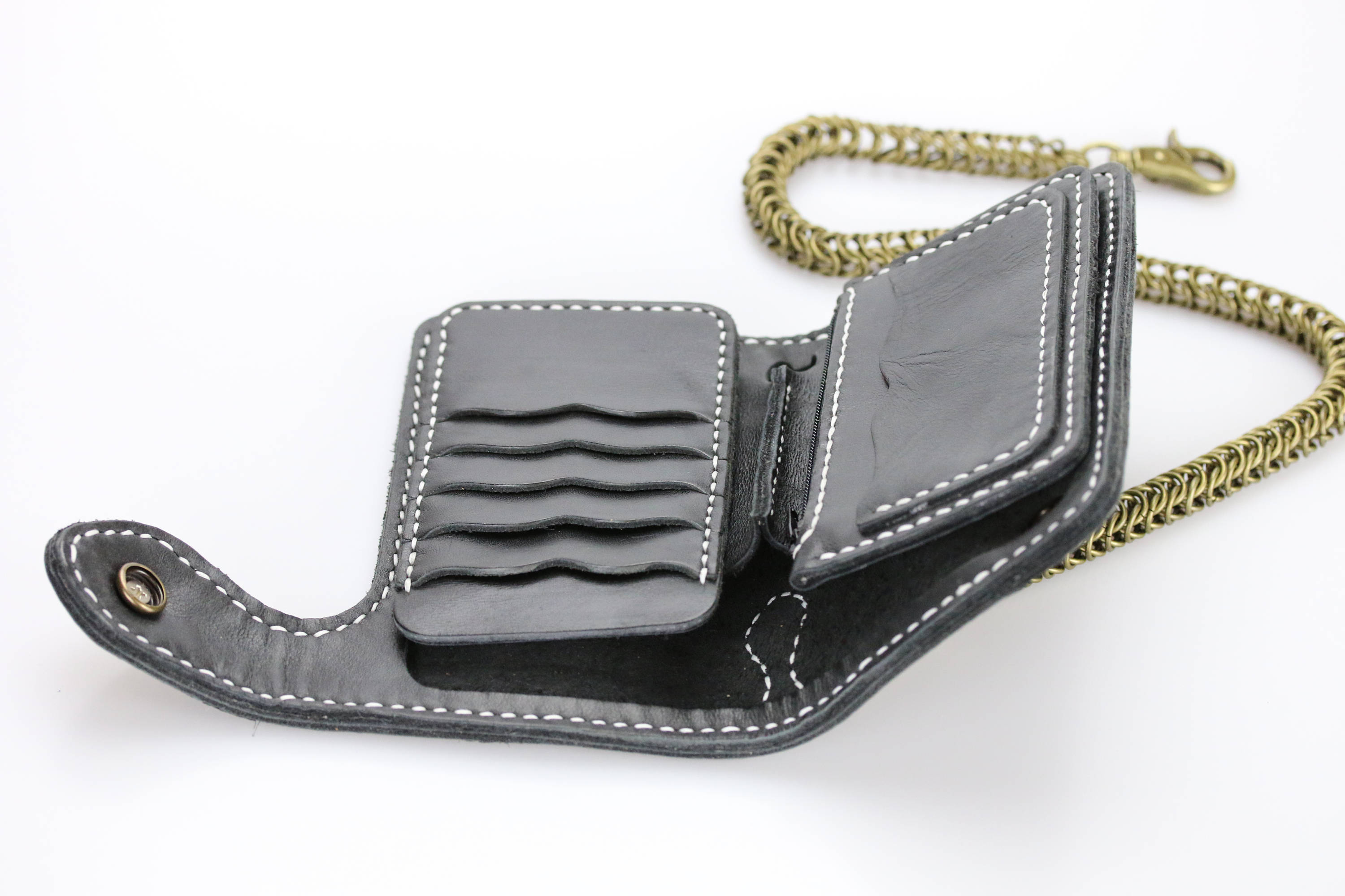 Portafoglio Da Biker Con Catena Metallo Teschio E Ciondolo Scheletro Argento